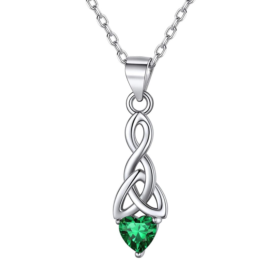 ChicSilver Womens Necklace Sterling Silver Celtic Knot May Emerald Green Necklaces 925 Silver Birthstone Pendant Jewellery for Ladies — image 1