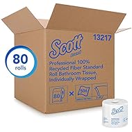 Scott Essential Professional 100% Recycled Fiber Bulk Toilet Paper for Business (13217), 2-PLY Standard Rolls, White, 80 Rolls / Case, 506 Sheets / Roll