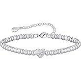 lulir Initial Heart Bracelets for Women, S925 Silver Beaded Bracelets, Adjustable Letter A Charm Bracelet, Valentines Day Birthday Gifts for Her, Daughter, Sister, Friend