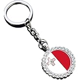 Ruoming 1 National Flag Keychain With Rhinestones, Glass Dome Pendant, Silver Metal Chain, World4