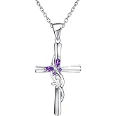 NUOKUN 925 Sterling Silver Cross Necklace for Women, Butterfly Pendant Necklace Jewelry, Sunflower Cross Necklace for Mom Wife on Mother's Day Birthday Anniversary with Box Jewelry