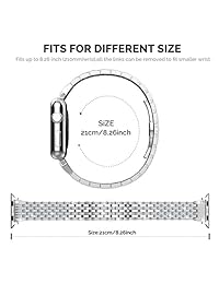 Wearlizer Compatible Apple Watch Band 1.496 in 1.654 in, Mujer Crystal Rhinestone Diamond Watch Band Lujo Acero Inoxidable Metal Correa Watch Watch compatible iWatch Eries 3 2 1 Nike + Edtion Colors, Plateado