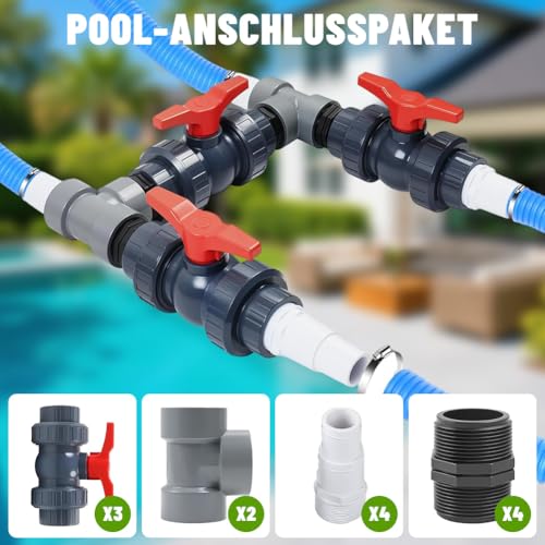 Bypass Swimming Pool Connection Kit with Heat Pump Ø 50 mm, Pool Heater, Heat Pump, Solar Heater, Bypass with 32 mm and 38 mm Hoses, Power Control