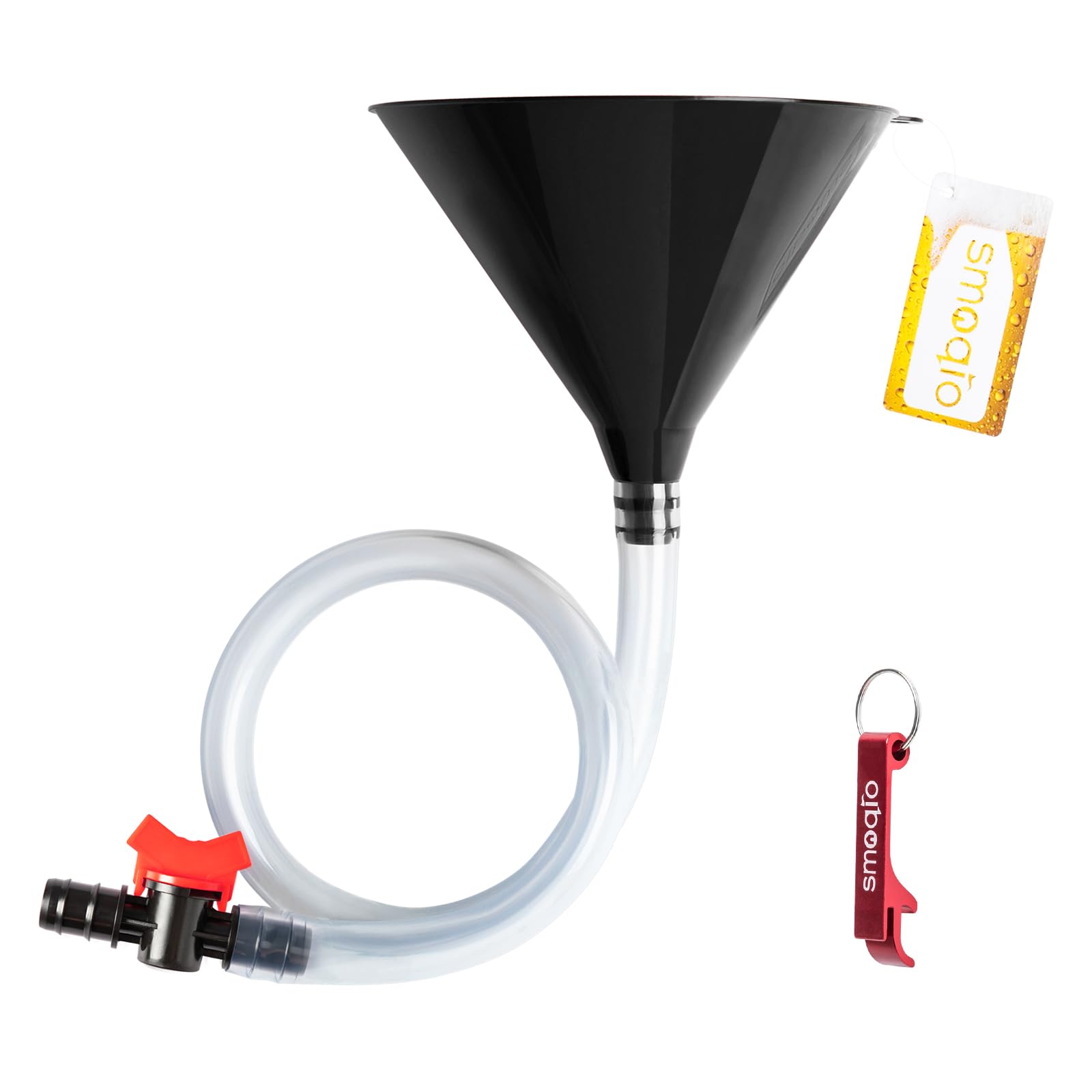 SMOQIO Beer Bong Funnel Double Header Black with Valve, Bonus Bottle Opener, Drinking Funnel with Premium Material, 1 Pack