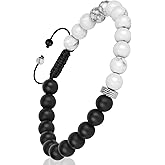 Black Obsidian White Stone Protection Bracelets, Black Obsidian Agate Men Women Crystal Bead Bracelet for Courage, Money Wealth Prosperity Handmade Good Luck Energy White Quartz Stone Bracelets
