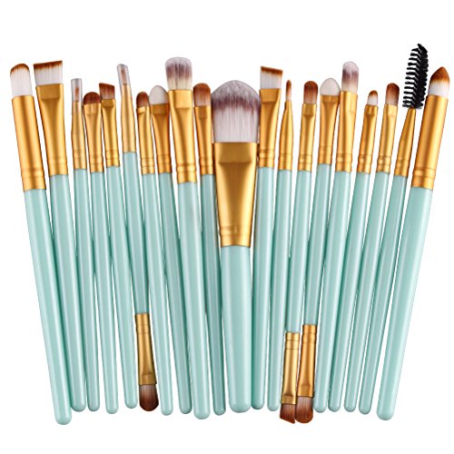 MAANG 20 pcs Makeup Brush Set tools Make-up Toiletry Kit Wool Make Up Brush Set - Gold (Green)