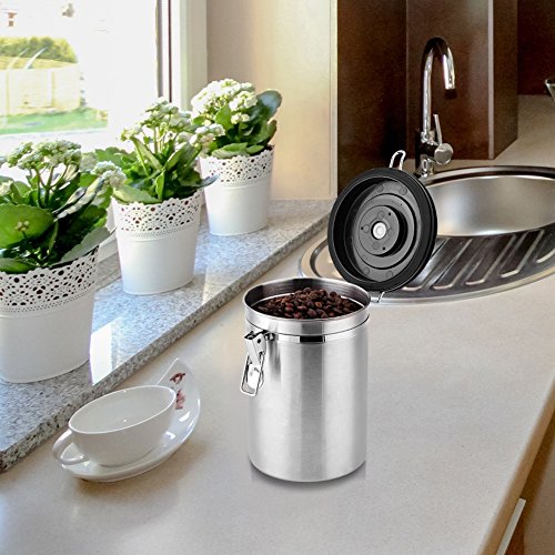 Large Coffee Container,Ground or Whole Beans Fresher for Longe,Stainless Steel Silver Vacuum Sealed Food Storage Container for Suger, Tea,Coffee(22 OZ)