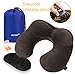 MLVOC Travel Pillow, Inflatable Neck Pillow with Ear Plugs, Eye Mask, Drawstring Bag and Soft Velvet Neck Support (Khaki)