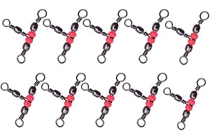 10pcs Fishing Tackle 3 Way Fishhook Lure Line with Beads Rolling Swivel Fishing Connector Bearing Barrel Ring