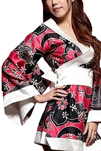 ASHER FASHION Women's Sexy Japanese Kimono Cosplay Costume Floral Lingerie Robe Sleepwear Dress