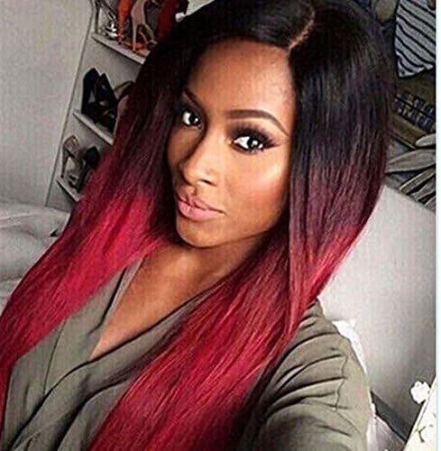 GBDSD Ladies Free tress no glue tape Full cap Long straight 31 Inch Synthetic ombre color glueless lace frontal wig for black women Red