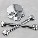 KitMax (TM) Pack of 2 Sets 3D Skull Badge Auto Car Truck Laptop iPad Window Wall Motorcycle Decor Decal Sticker (Silver)