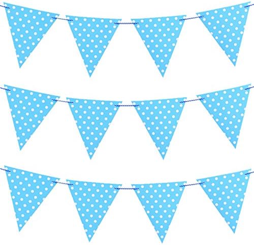 YITCOE Happy Birthday Party Supplies Banner for Baby Boys Birthday Party Decoration, Polka Dot Print Pennant Flag Banner Blue L