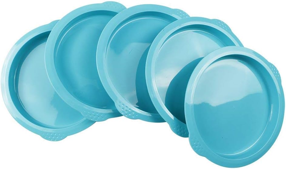 Webake 6 Inch Rainbow Cake Tins Set 5 Pcs Silicone Layer Cake Moulds Round Baking Pan Pizza Molds for Birthday Party Anniversary - Blue