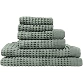 GILDEN TREE Waffle Towel Set Quick Dry Thin | 2 Bath Towels | 2 Hand Towels | 2 Washcloths, Modern Style (Sage Grey)