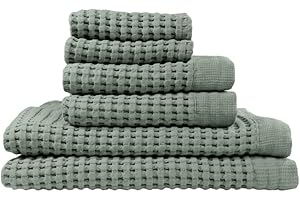 GILDEN TREE Waffle Towel Set Quick Dry Thin | 2 Bath Towels | 2 Hand Towels | 2 Washcloths, Modern Style (Sage Grey)
