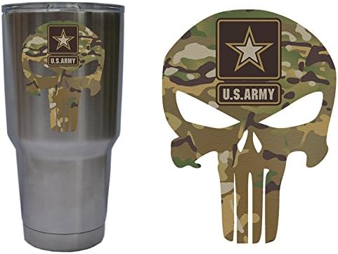 United States US Army Star Punisher Skull Decal Sticker Graphic for YETI 30 oz Rambler Tumbler Cup RTIC Ozark (DECAL ONLY) Matte Permanent Vinyl, Multicam, H 3.5" W 2.6"