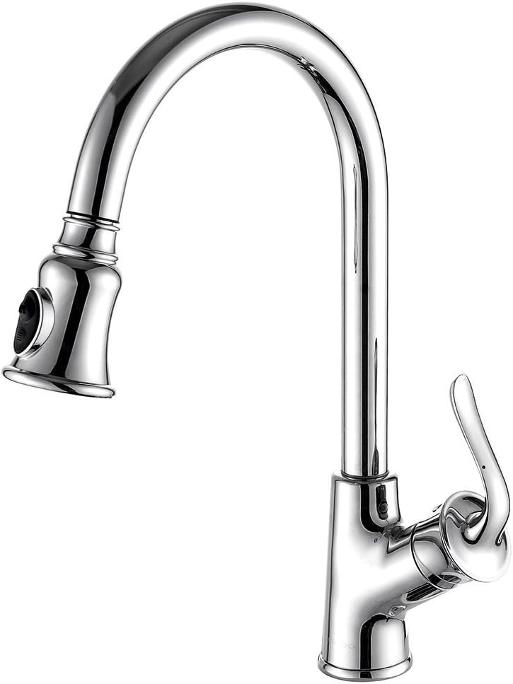 JOMOO Best Commercial Kitchen Faucet Pull Out Single Handle Single Hole High Arc Kitchen Sink Faucet With Pull Down Sprayer,Chrome Finish …