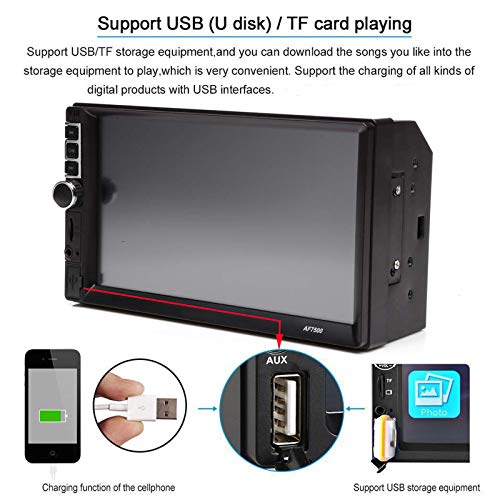 7 Inch Double Din Car Stereo Touchscreen Bluetooth Subwoofer Control in-Dash Car Receiver Audio Radio Video Player Mirrorlink/SD/USB/Aux-in/AM/FM - Thumbnail 2