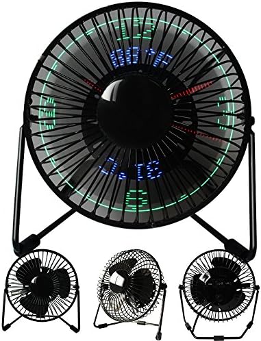 Ruishengda Good Gifts Metal Mini Desktop USB LED Clock Cooling Fan (Displya Realtime Led Clock ,Display Message and Temperture,Metal Design,No Noise,2 Level Speed Control,Good Gifts), 6 Inch, Black