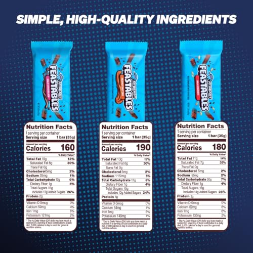 FEASTABLES BEAST GAMES CHOCOLATE BAR BOX, MILK CHOCOLATE, CRUNCH, & PEANUT BUTTER BARS, FULL SIZE CANDY BARS FOR ADULTS & KIDS, CANDY BARS FOR SNACKS & GIFTS, FAIRTRADE COCOA, 1.24 OZ EACH, 12 COUNT