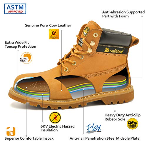 SAFETOE Safety Boots for Men Work Shoes- M8173 Women Wide Width Steel Toe Slip Resistant Leather Safety Shoes Yellow