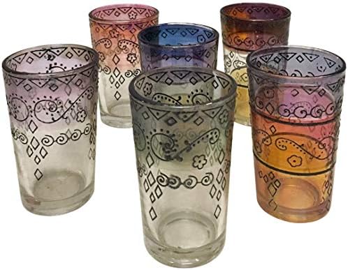 Set of 5 Moroccan tea glasses with Black Tattoo - Multicoloured - H 9cm