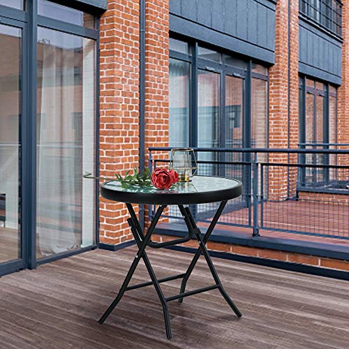 PHIVILLA Beistelltisch rund klappbar aus Glas und Metall Balkontisch Kleiner Balkontisch wetterfest pflegeleicht Balkontisch für Balkon Garten Terrasse Wohnzimmer – Bild 7