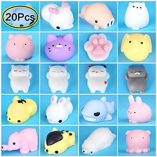 Mochi Stress Reliever Toys, 20 PCS Squishy Animal Stress Relief Toys, Kawaii Mini Slow Rising Squeeze Toy,Fidget Hand Gift for Kids,Assorted Colors (20pcs-assorted styles)