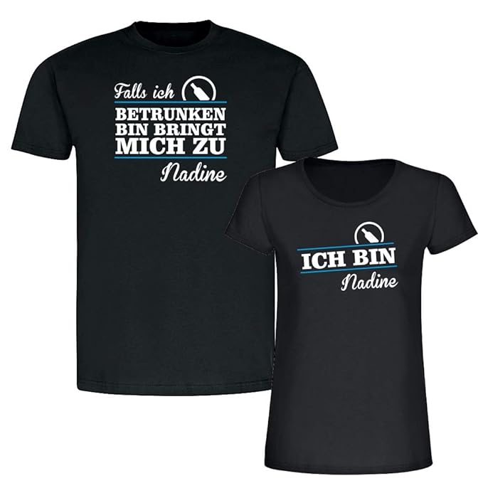 Partner T-Shirts Falls ich betrunken Bin bringt Mich zu. - personalisiert mit Namen - schwarz - lustiger Spruch - Couple T-Sh