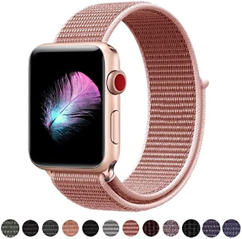 Yunsea Compatible for Apple Watch Band 38mm, New Nylon Sport Loop, with Hook and Loop Fastener, Adjustable Closure Wrist Strap, Replacement Band Compatible for iwatch, 38mm, Rose Pink