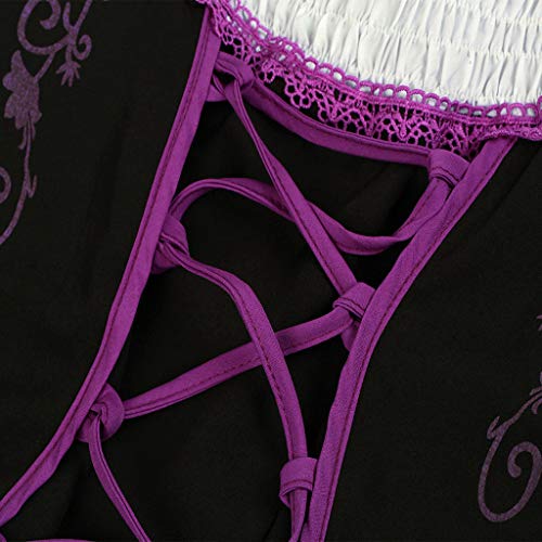 Women Oktoberfest Costume Girl Bavarian German Dirndl Maiden Dress Carnival Halloween Cosplay Party Waitress Clothes (XL, Purple)