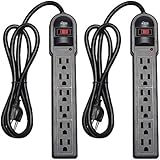 KMC 6-Outlet Surge Protector Power Strip 2-Pack, Overload Protection, 4-Foot Cord, 900 Joule