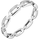 WishOne 18K Gold Plated Simple Link Ring Stainless Steel Cuff Chain Link Ring for Women, Women's Minimalist Stacking Band Gold/Silver - Size 7/8