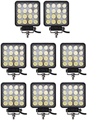 Turboo 8 pcs one Pack 48w 30 Degree LED Flood Beam Lights Square Off-Road Bulb lamp Light Fog Lighting Exterior Jeep Cabin/Boat/SUV/Truck/Car/ATV/Vehicles/automative/Jeep/Marine