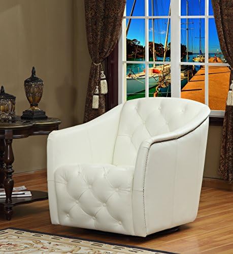 Lazzaro Hollywood Tufted Swivel Tub Chair, 30 by 36 by 30-Inch, White