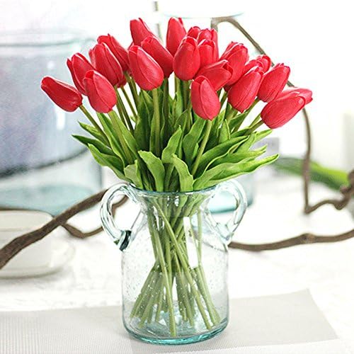 Julvie Fake Flowers Lifelike Artificial Tulip PU Flowers Wedding Home Decoration,Pack of 30