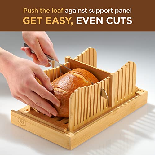 Bamboo Bread Slicer Cutting Guide with Knife 3 Slice Thickness, Foldable Compact Cutting Board