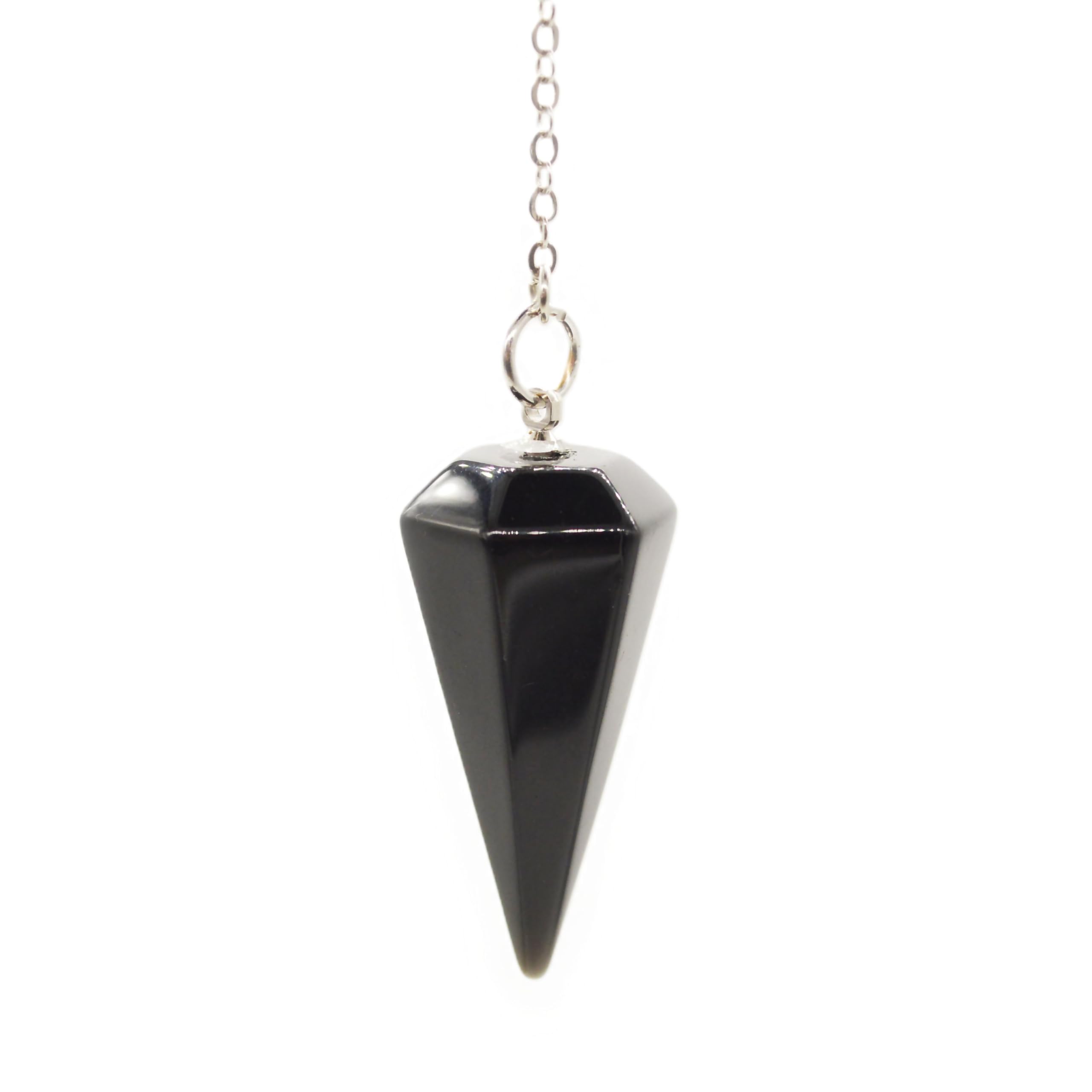 Polar Jade Gemstone Pendulum Made of Natural Black Agate for Dowsing Divination Chakra Reiki. Pointed with Chain and Jewelry Pouch, Witchcraft Supplies