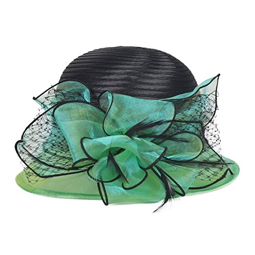 Original One Women's Cloche Bowler Hats KDC1721 For Kentucky Derby Day, Church, Wedding, Tea Party, Ascots (Green/Black) - Thumbnail 2