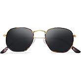 YWWPMDOF Polarized Sunglasses for Womens Men Trendy Square Hexagonal Flat Mirrored Sun Glasses UV Protection