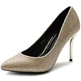 Ollio Women's Shoe Metalic High Heel Glitter D'orsay Pump