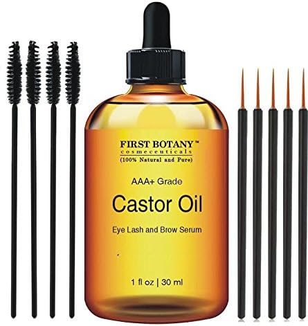 100% Pure Organic Castor Oil Hexane free - Great for Eyelashes, Hair, Eyebrows, Face and Skin, Hair Growth & Best Moisturizer for Skin & Hair with Treatment Applicator Kit, 1oz (30ml)