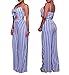SheKiss Womens Sexy Spaghetti Strap Striped High Waist Wide Leg Long Pants Palazzo Jumpsuit Romers Ladies Outfits LightBlue Small