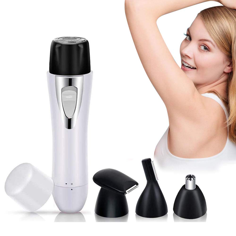 Nose Hair Trimmer Ear Clipper Multi-Function 4 in 1 Electric Eyebrow and Facial Hair Trimmer for Men and Women, USB Rechargeable, Water-Resistant Stainless Steel Blade, Easy to Cleaning (White)