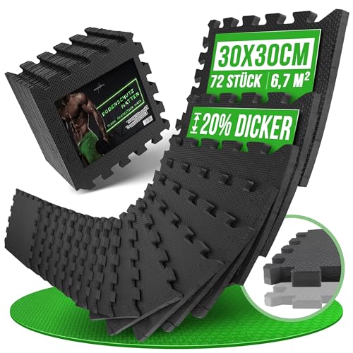 AthleticPro Bodenschutzmatte Sets mit [30x30cm] oder [60x60cm] extra dicke Bodenmatten [20% mehr Schutz] - Rutschfeste Schutzmatten für Fitnessraum (3