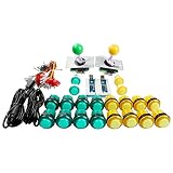 Easyget LED Arcade DIY Parts 2X Zero Delay USB Encoder + 2X 8 Way Joystick + 20x LED Illuminated Push Buttons for Mame Jamma Arcade Project Yellow + Green Kit Sets