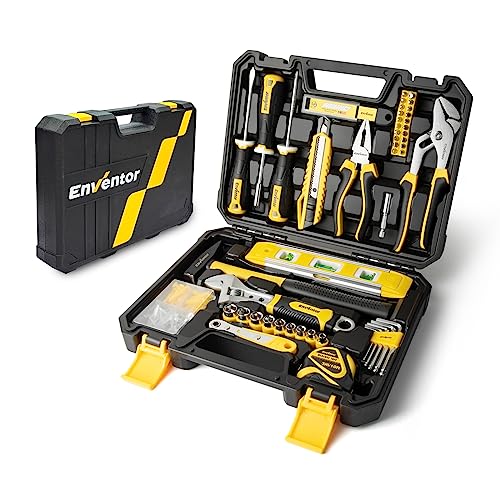 ENVENTOR Tool Box, 158 Piece Complete Tool Case, Tool Box with Screwdriver Set, Hammer, Pliers and Ratchet Socket, DIY, Garage, Car Tool Box