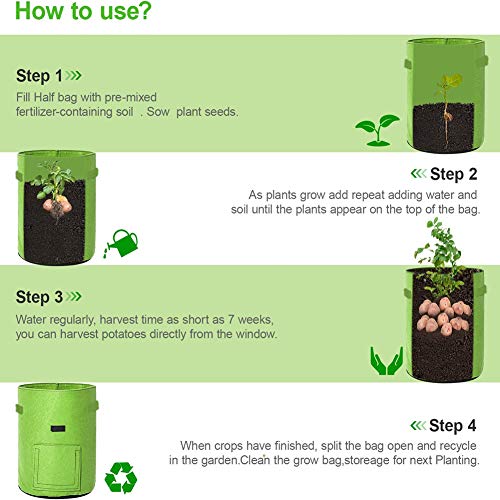YUKING Potato Grow Bags 2 Pack 10 Gallon Aeration Fabric Pots, Potatoes Growing Containers with Handles, Plants Planting Bag Planter for Garden,Vegetables, Etc(Green)