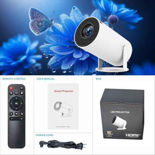 Mini Portable Projector 4K WiFi 6 BT 5.2 Upgraded Portable Projector Full HD Supported for Phone /PC /TV /HDMI /PS5 /Laptop Auto Keystone Home Theater 180° Rotation [Built-in App] White
